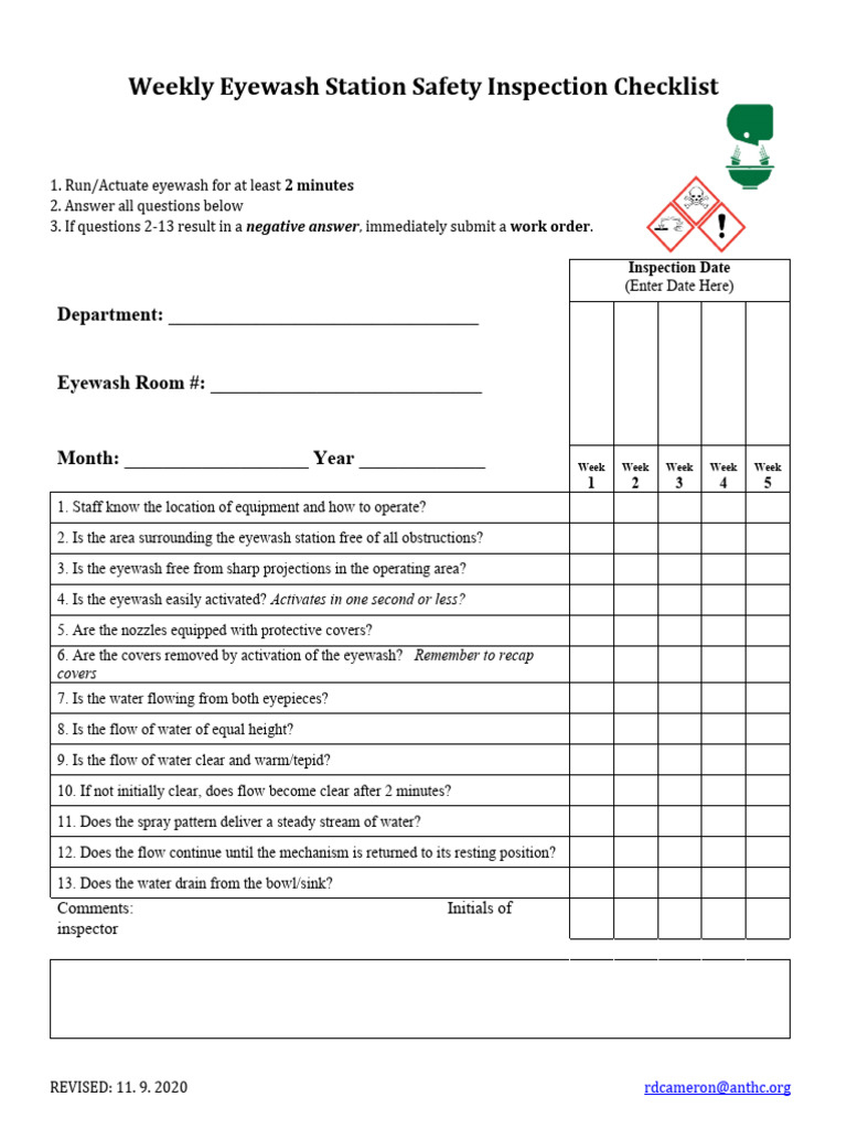 Eyewash Checklist  PDF