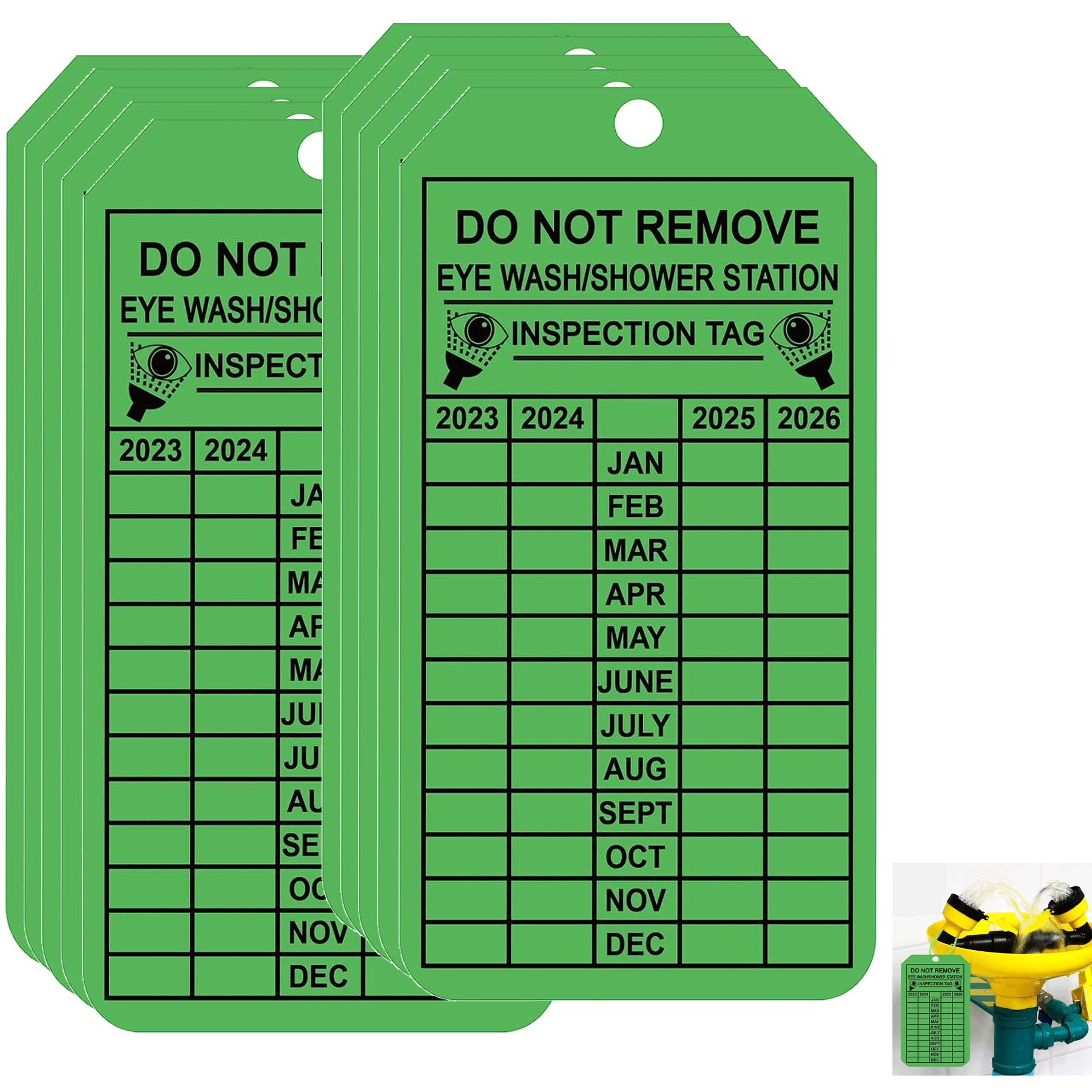 Eyewash Station Inspection Labels,  Years, Monthly Eyewash Station,  Inspection Recording, Maintenance, Emergency Inspection Labels for Eye Wash