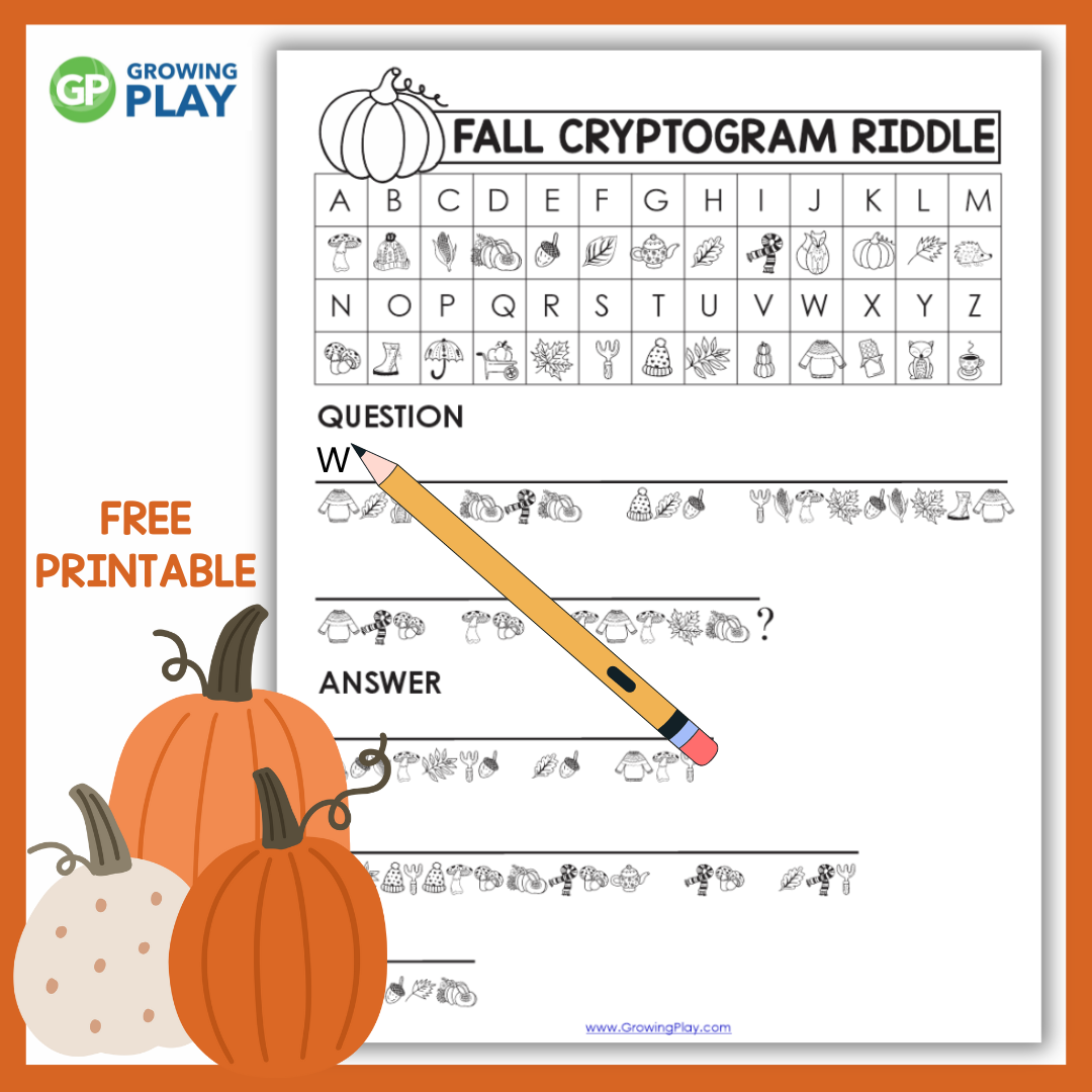 Fall Cryptogram Puzzle for Kids - Growing Play