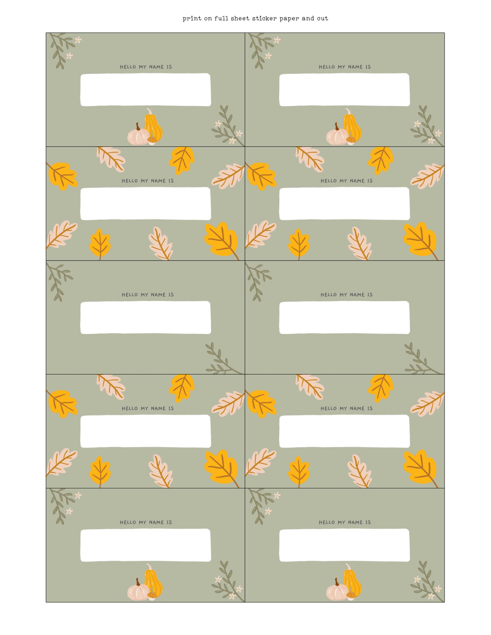 Fall Name Tags (A Pretty Free Printable)