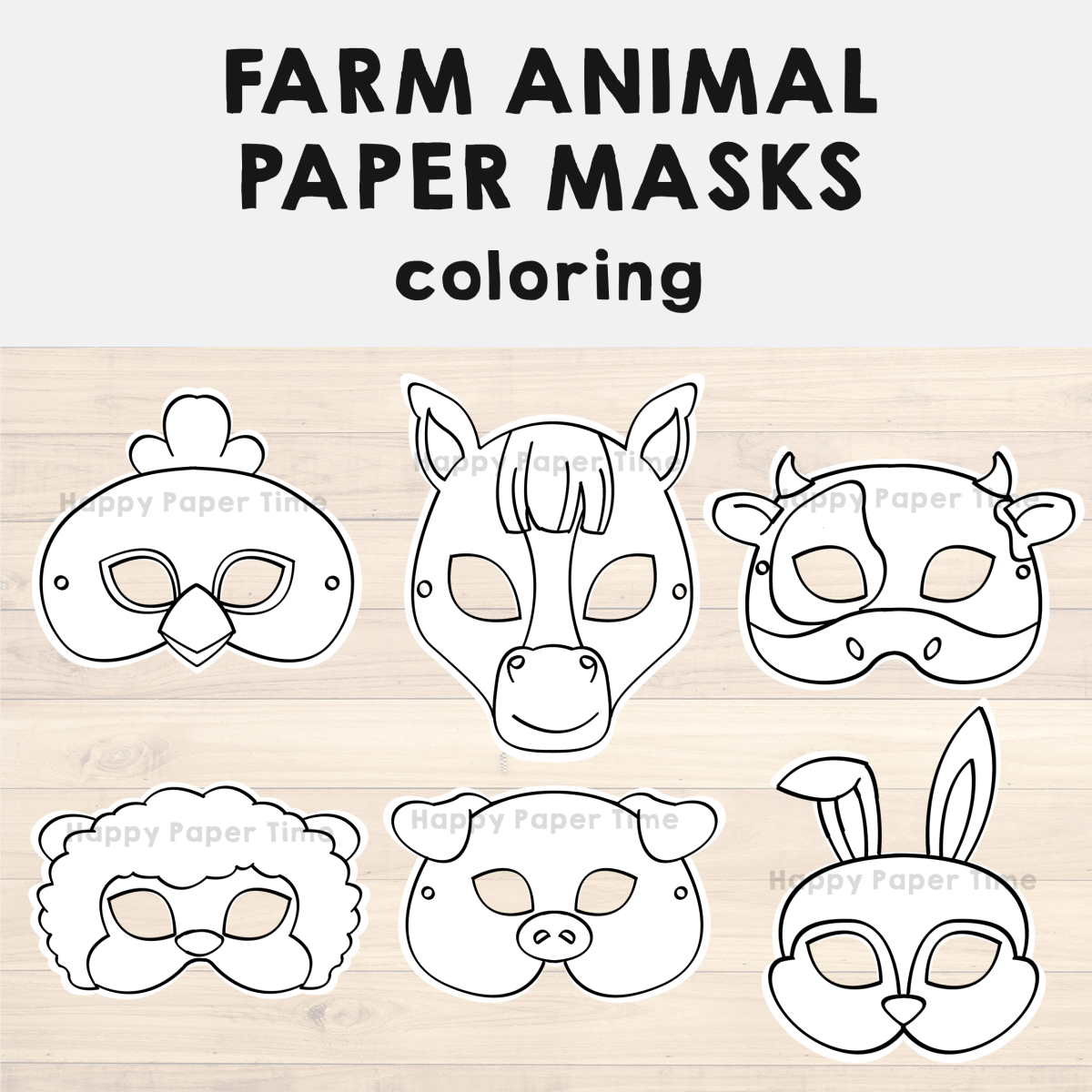 Farm Animal Paper Masks Printable Coloring Craft Activity Costume