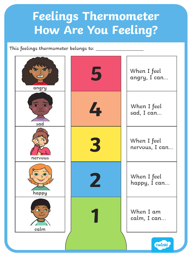 Feelings Thermometer - How Are You Feeling - Worksheet  PDF