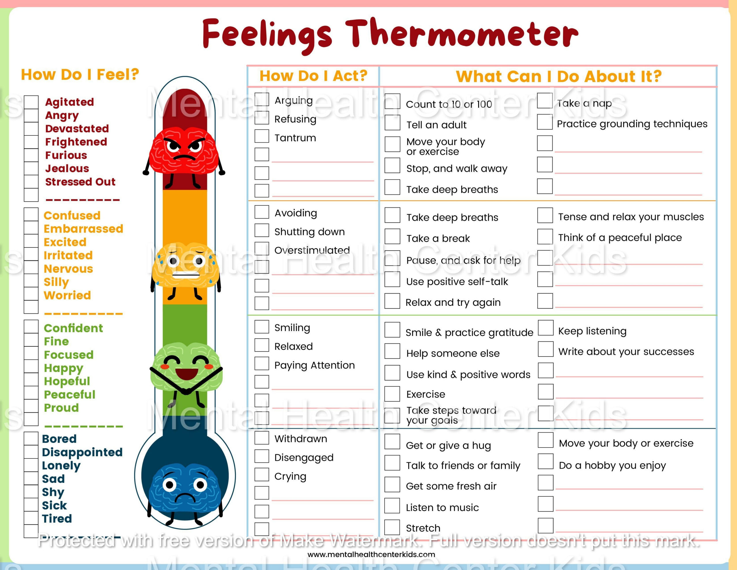 Feelings Thermometer Worksheets