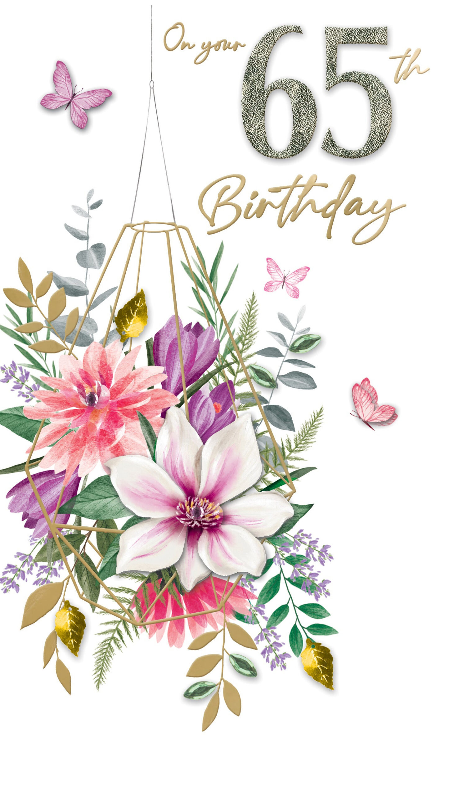 Female th Birthday Card Embellished Floral Terrarium Champagne