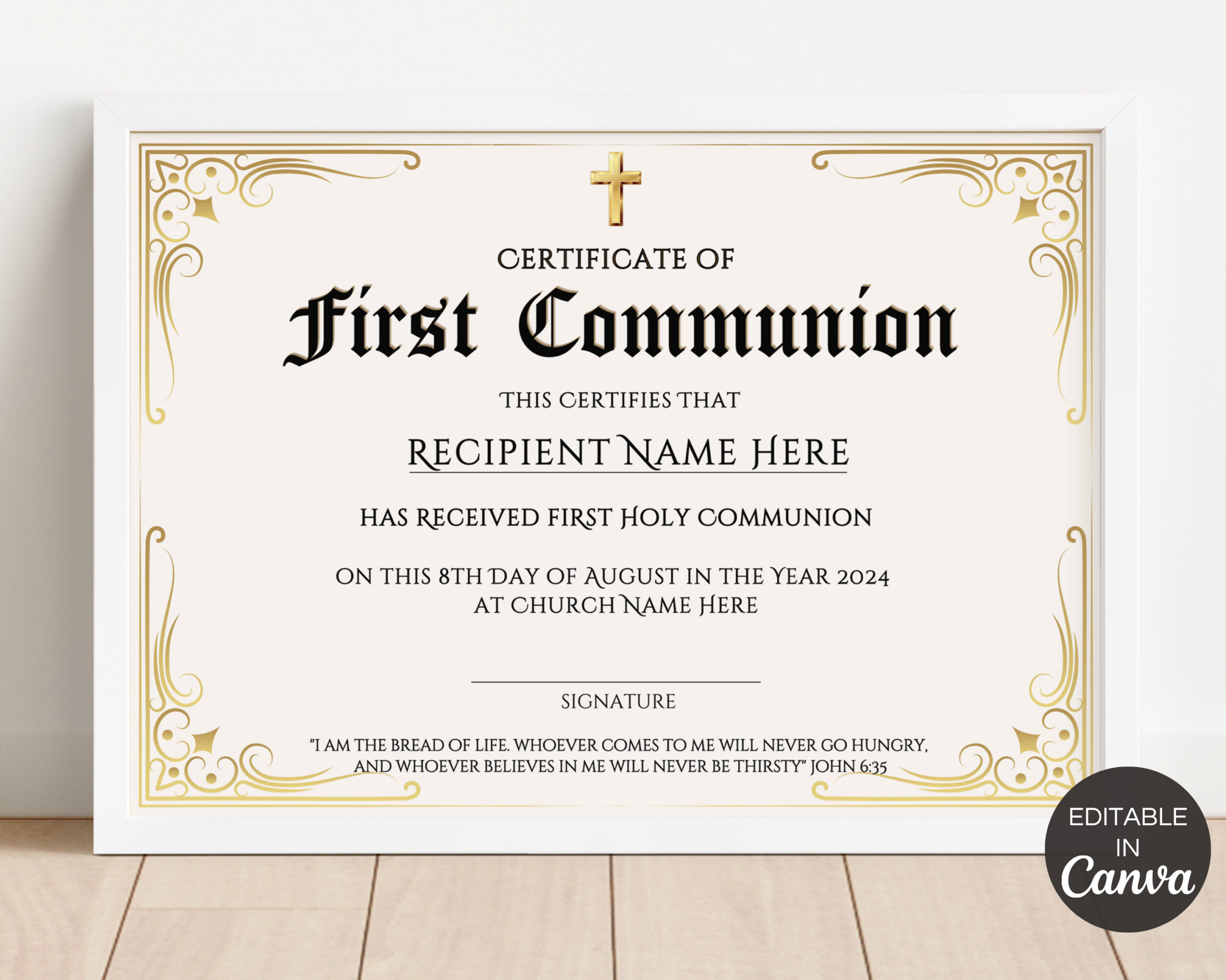 First Communion Certificate Template, Editable First Holy