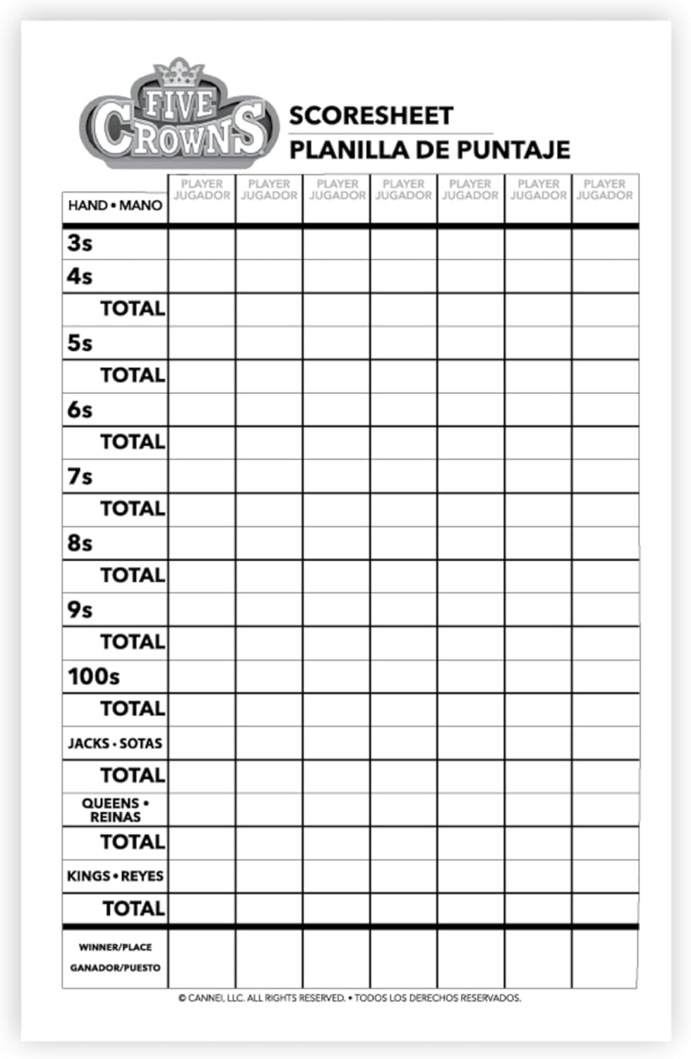 Five Crowns Scorepad –  Page Replacement Score Sheet, Card Game