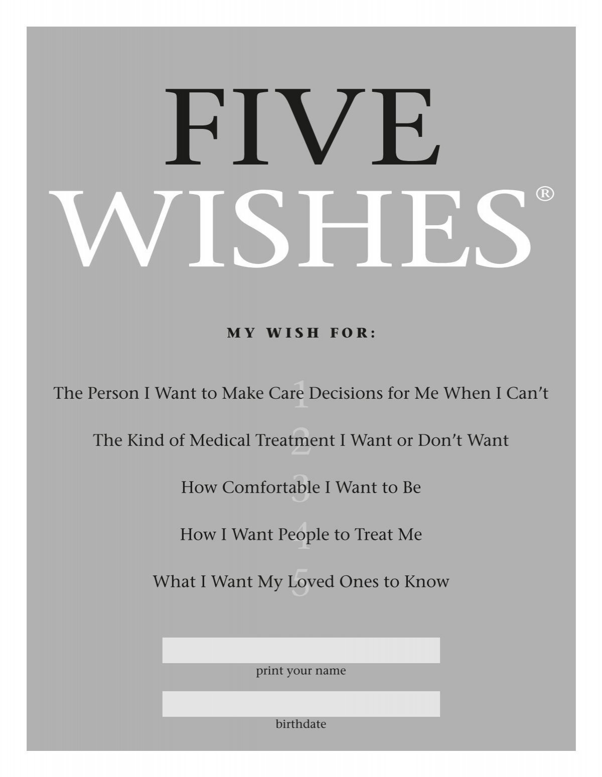 Five Wishes - English - Ochsner Academics Five Wishes - English - Ochsner Academics