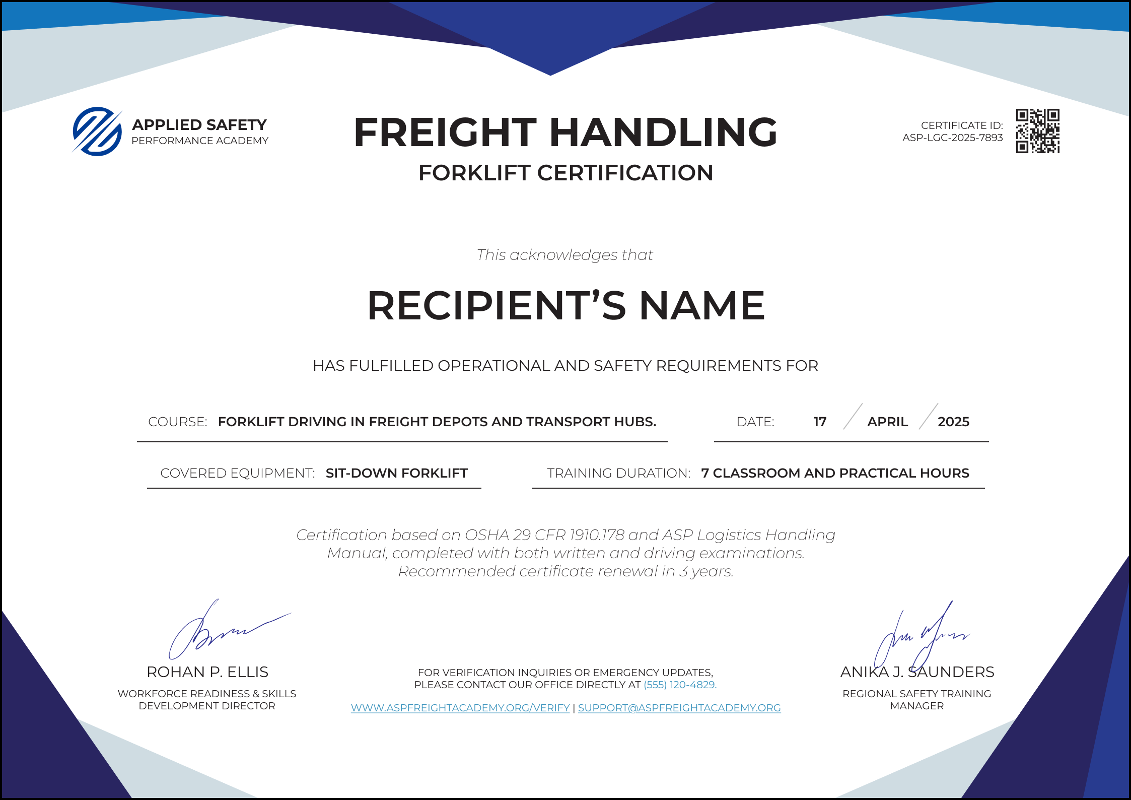 Forklift Certificate Template – Editable Online & PDF Download
