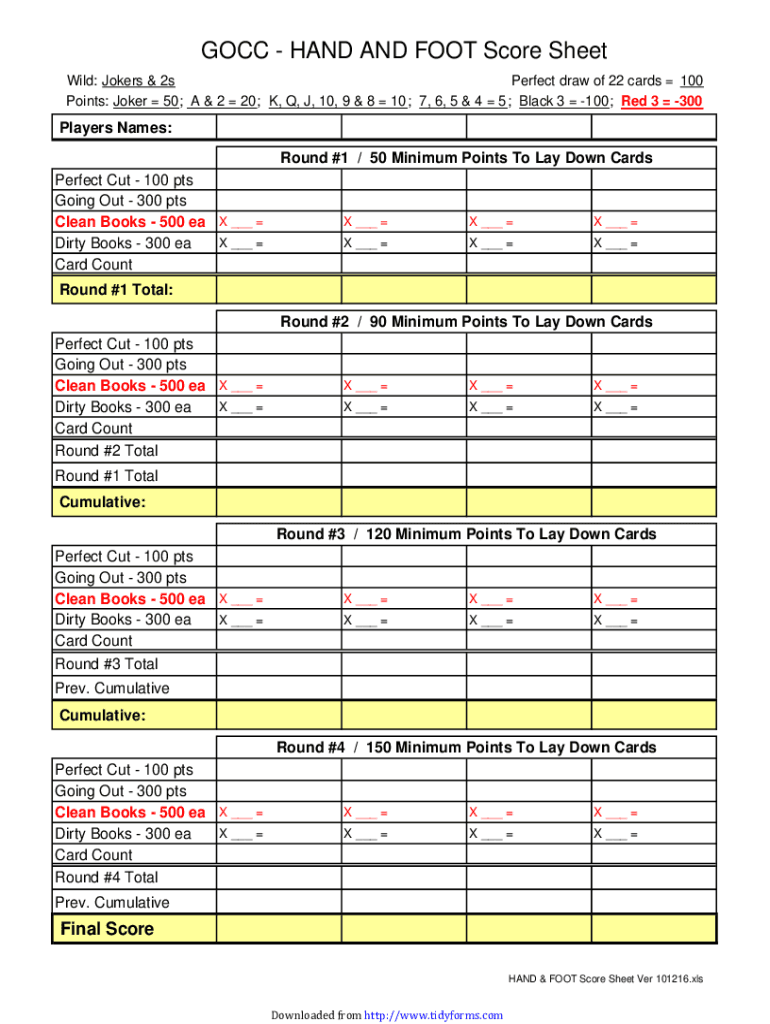 - Form GOCC Hand and Foot Score Sheet Fill Online
