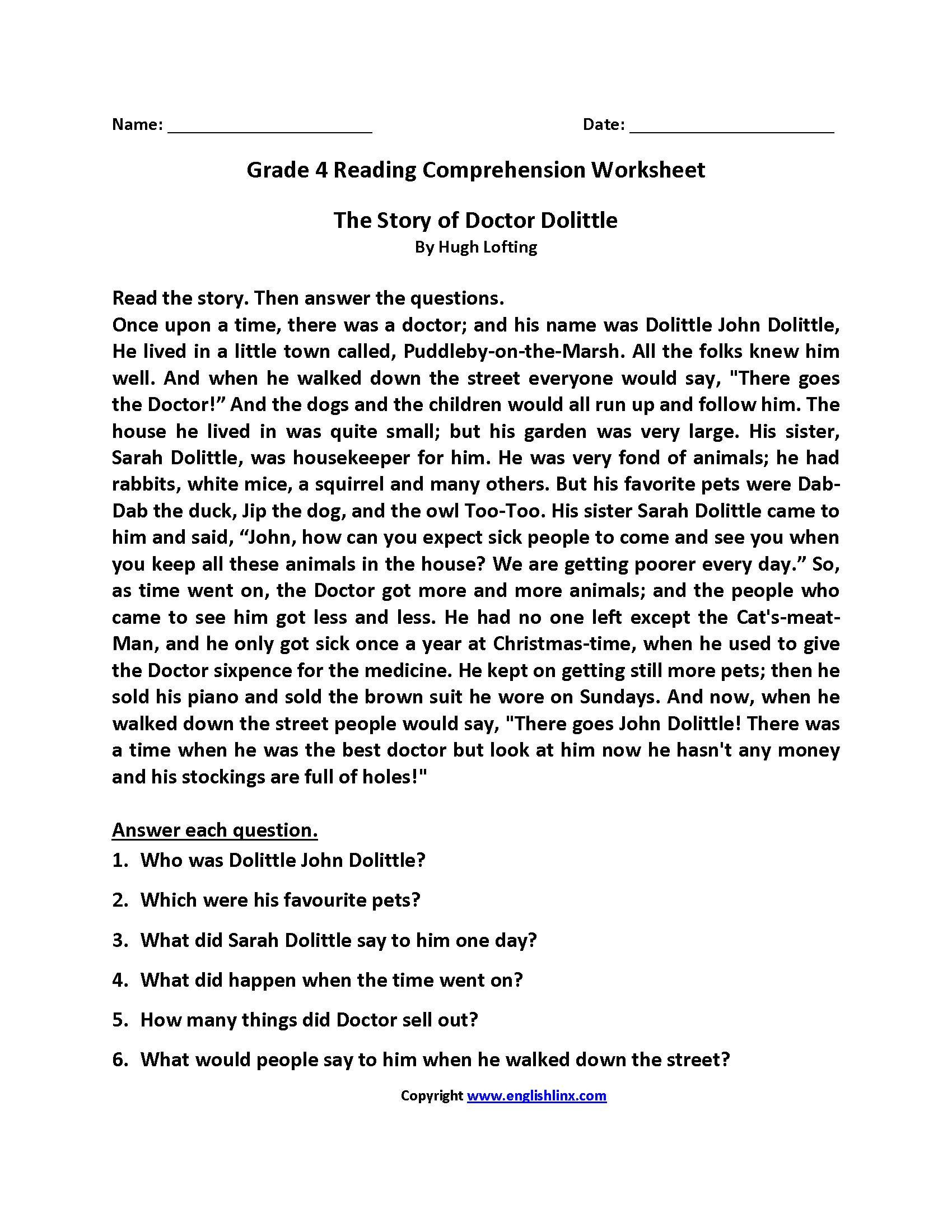 Fourth Grade Reading Worksheets  Improve Fluency & Comprehension