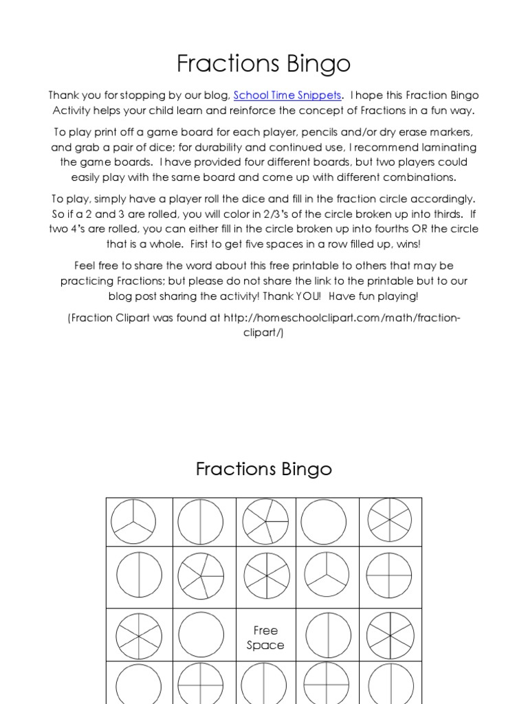 Fraction Bingo PDF PDF Fraction Bingo PDF PDF