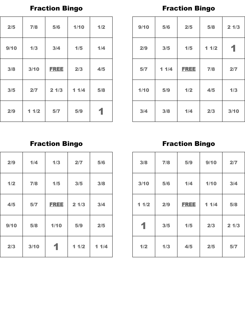 Fraction Bingo - WordMint Fraction Bingo - WordMint