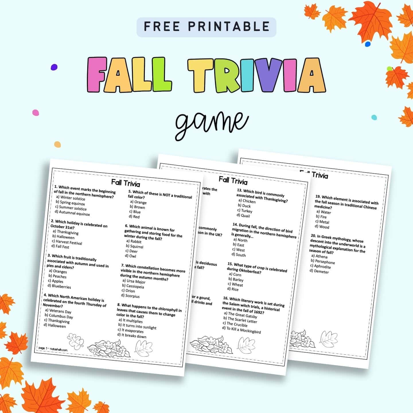 Free Autumn Trivia for Seniors & Families Printable - The Artisan Life Free Autumn Trivia for Seniors & Families Printable - The Artisan Life