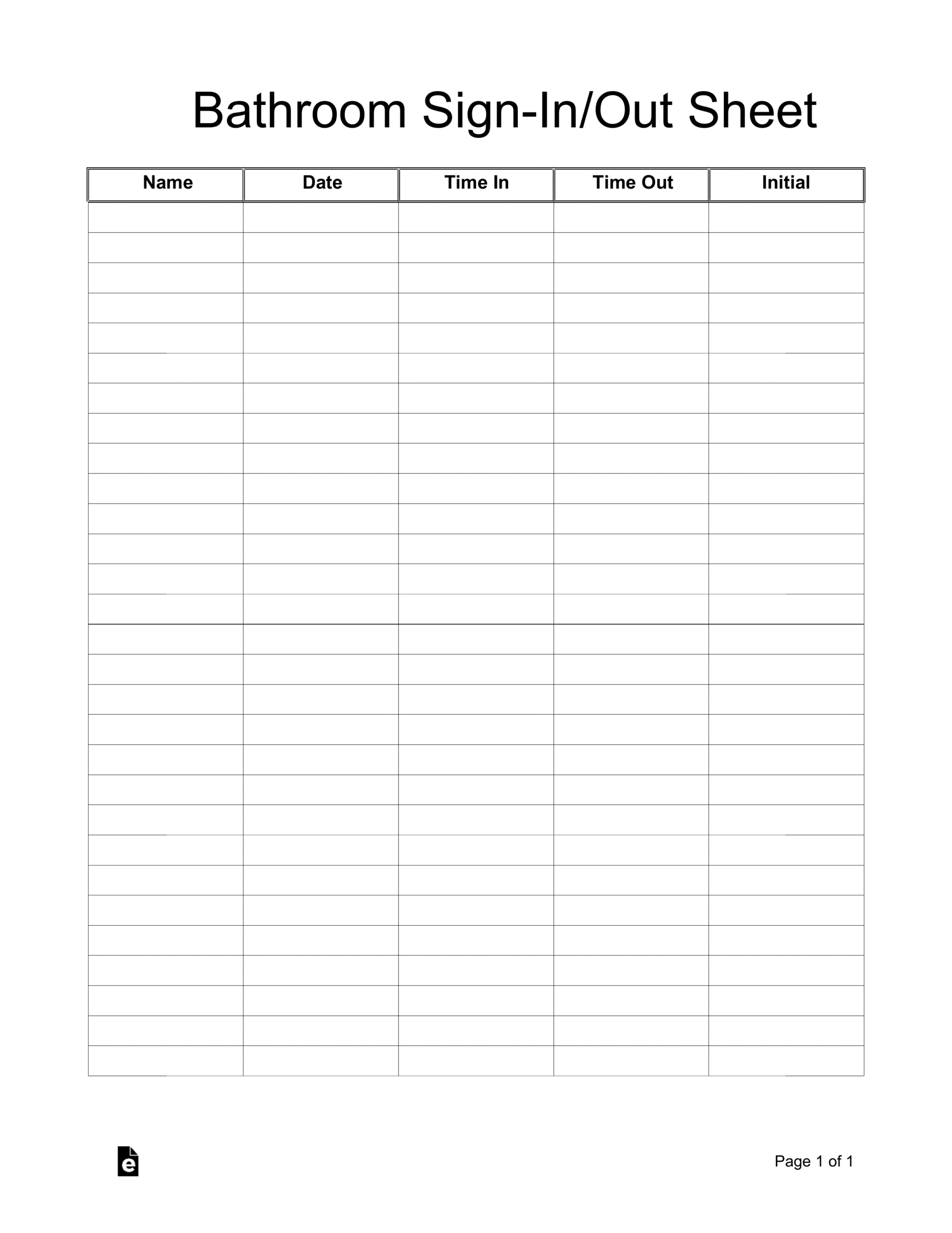 Free Bathroom Cleaning Sign-in/out Sheet Template - PDF  Word