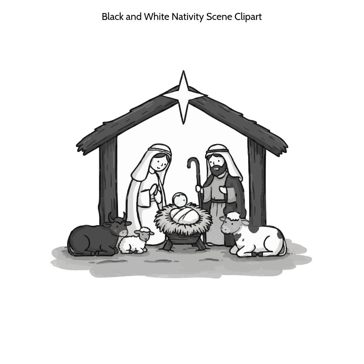 Free Black and White Nativity Scene Clipart Template to Edit Online