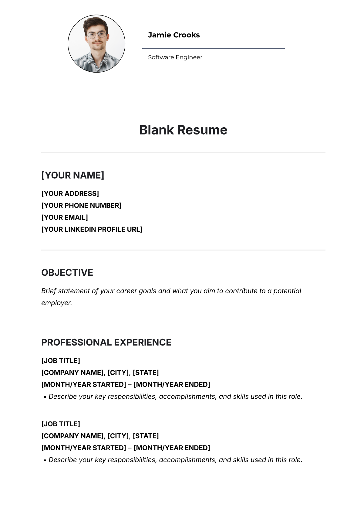 Free Blank Resume Templates to Edit Online and Download