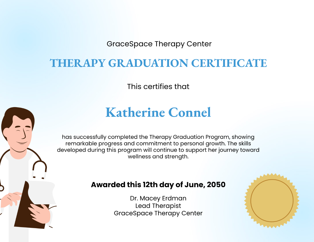 Free Blue Therapy Graduation Certificate Template to Edit Online