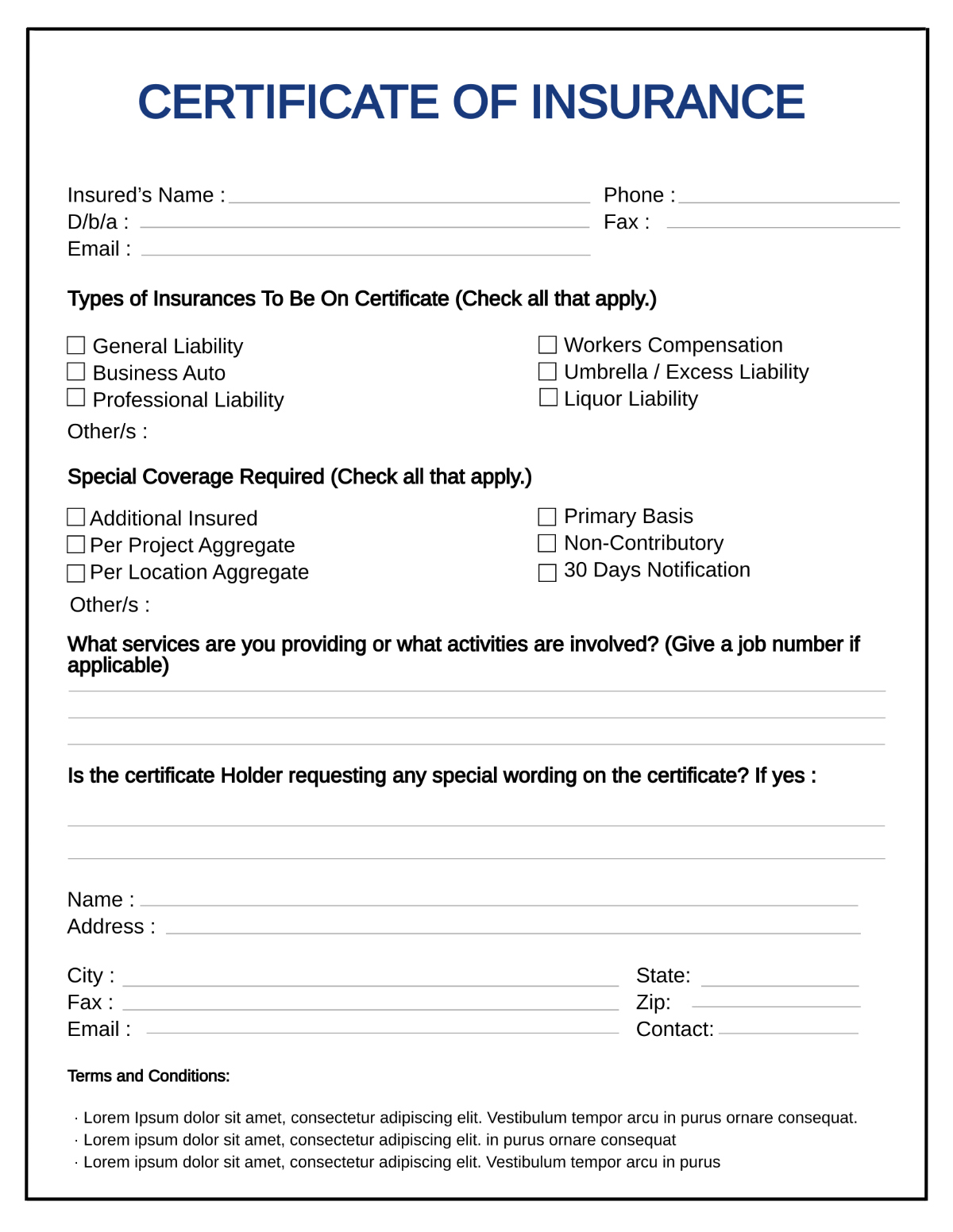 Free Car insurance Certificate Template to Edit Online