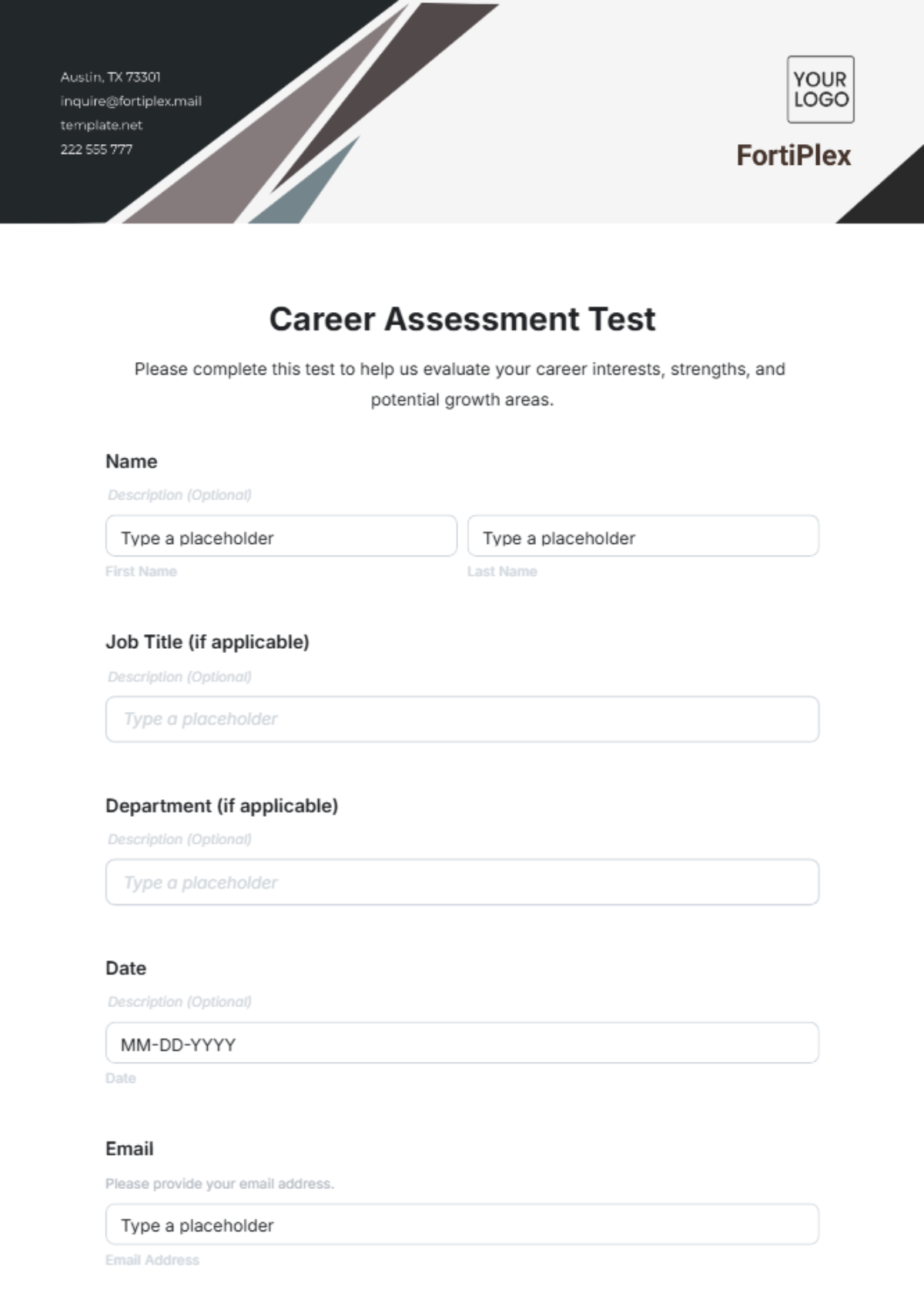 Free Career Assessment Test Template to Edit Online