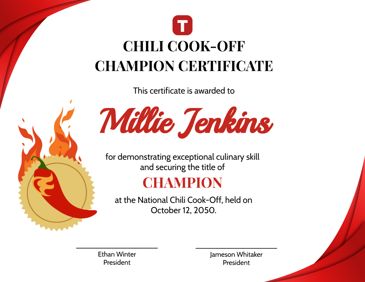 Free Chili Cook-Off Champion Certificate Template to Edit Online