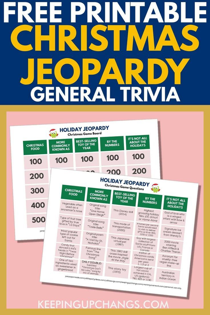 Free Christmas Jeopardy General Trivia Game Board Printable PDF