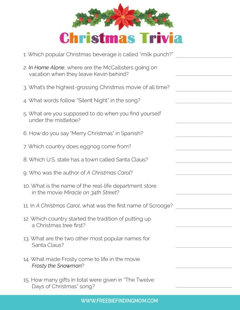 Free Christmas Trivia Printable with Answers for Kids