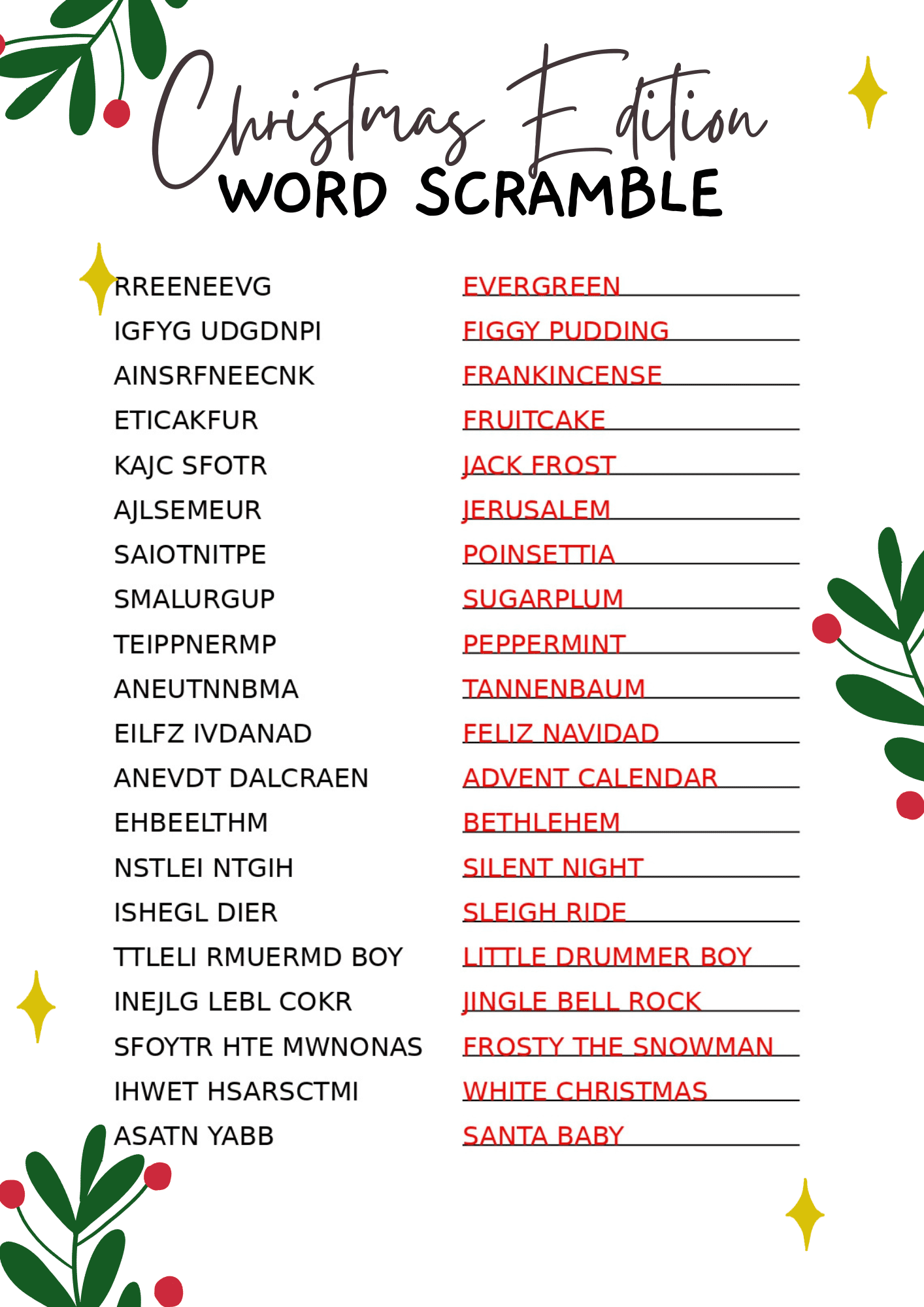 Free Christmas Word Scramble Printables For  - Crazy Laura