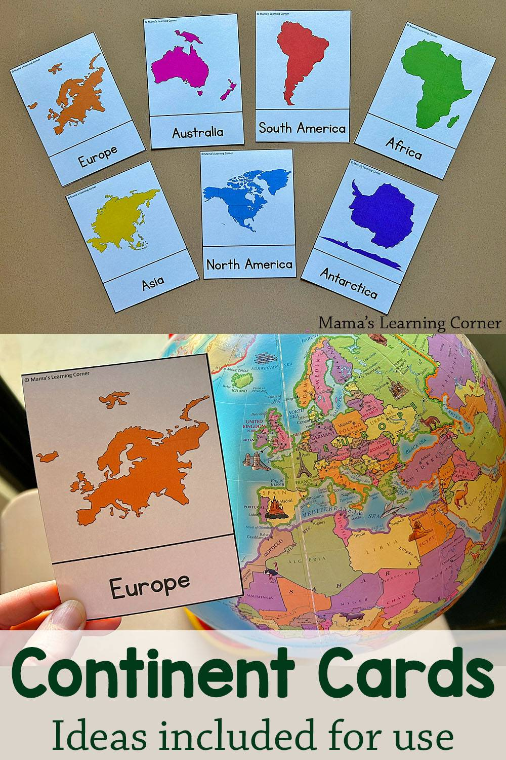 Free Continents Cards for Kids – Learn the  Continents with