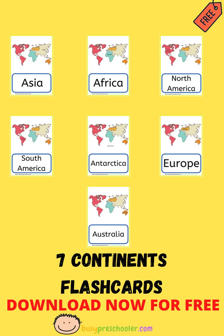 FREE  CONTINENTS FLASHCARDS - BusyPreschooler