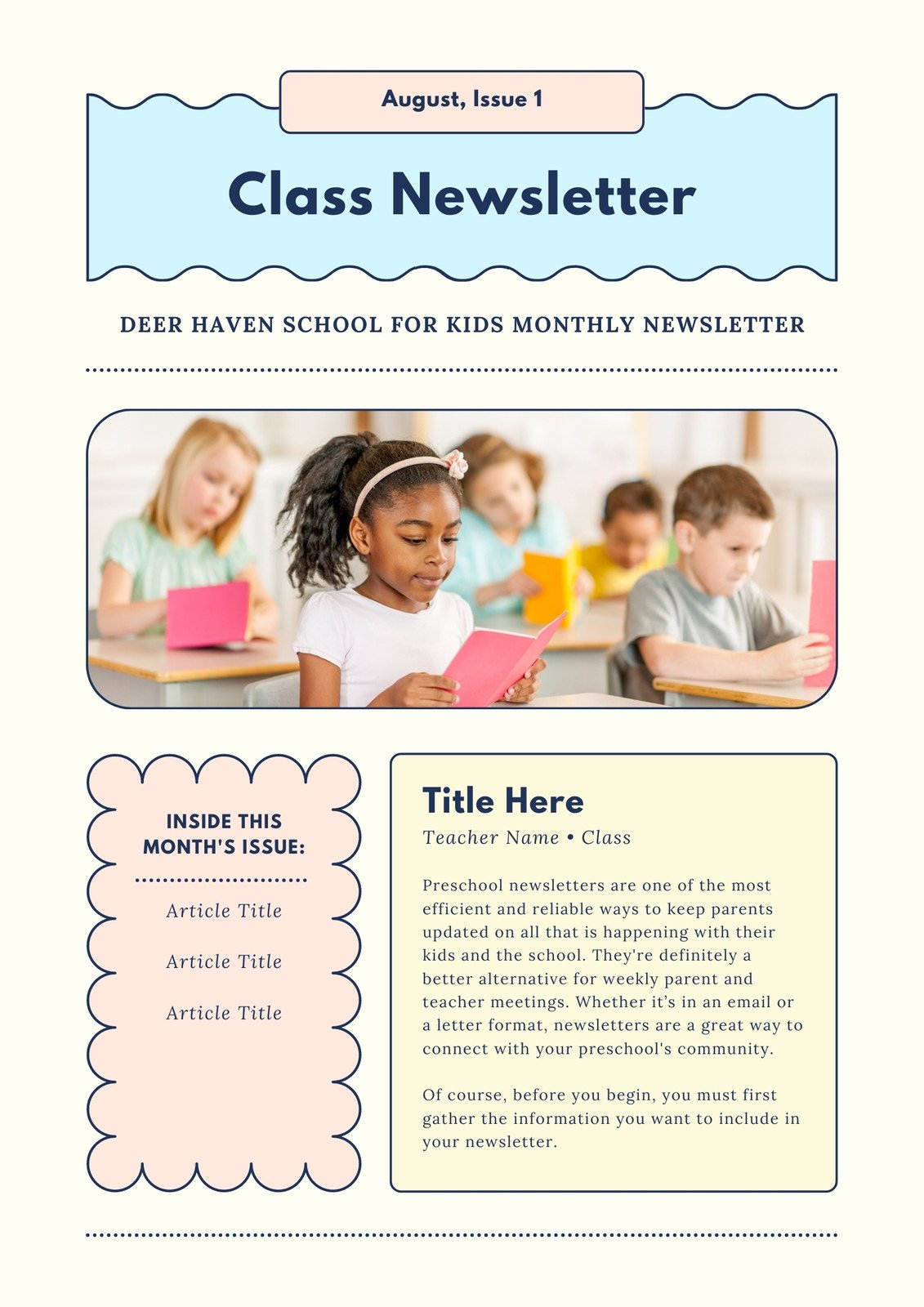 Free, custom printable preschool newsletter templates  Canva