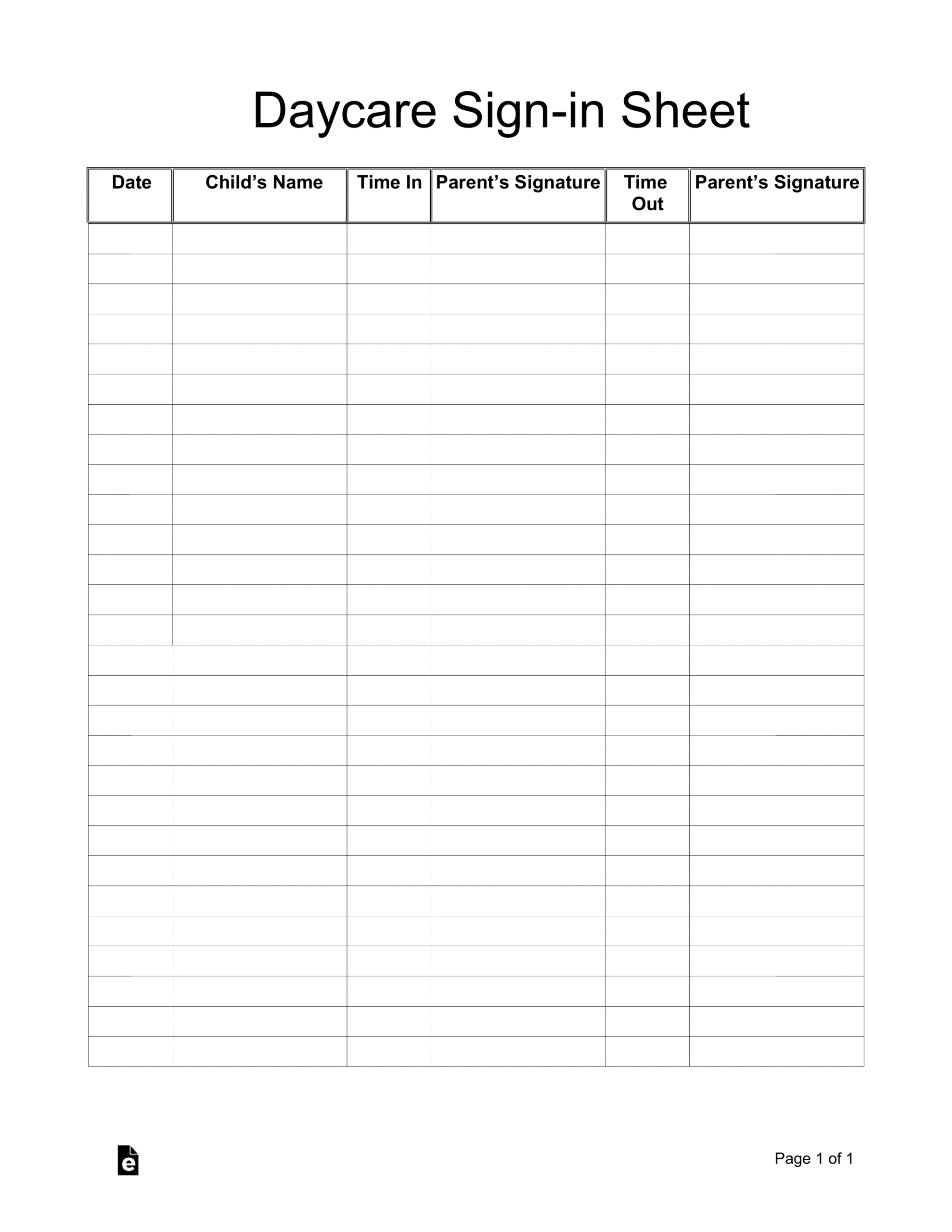 Free Daycare Sign-in Sheet Template - PDF  Word – eForms