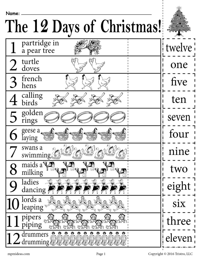 FREE " Days of Christmas" Number Recognition Worksheet! – SupplyMe FREE " Days of Christmas" Number Recognition Worksheet! – SupplyMe