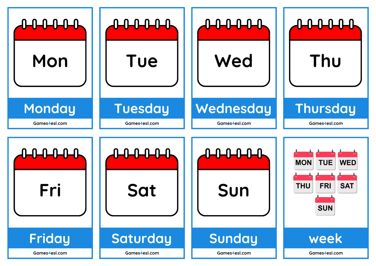 Free Days Of The Week Flashcards  Gamesesl