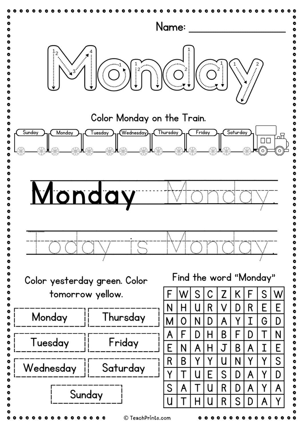 Free Days of the Week Worksheets - Teach Prints
