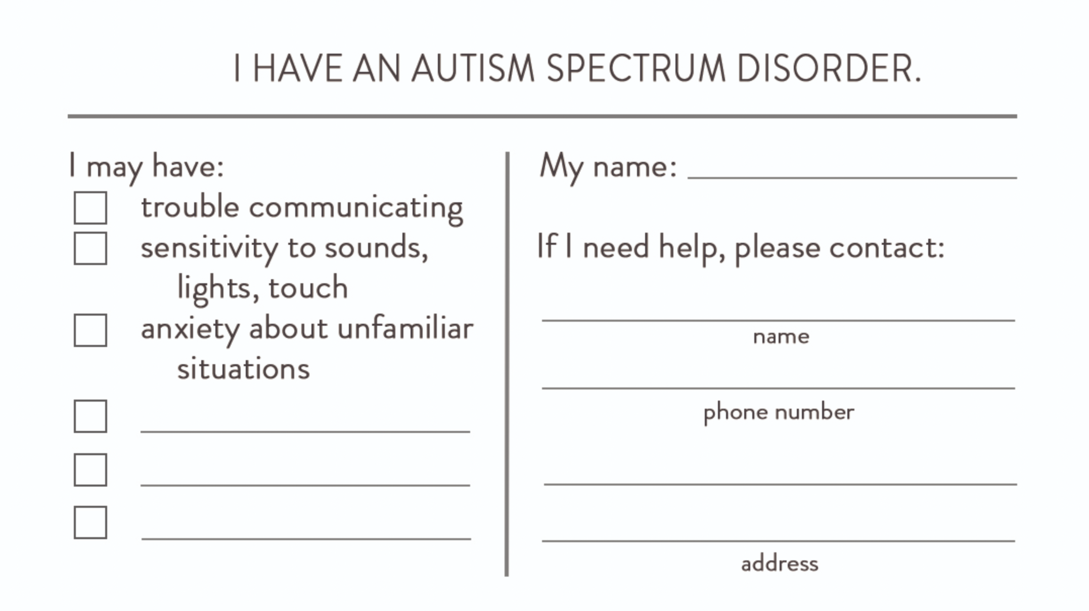 Free Download: Autism ID Card