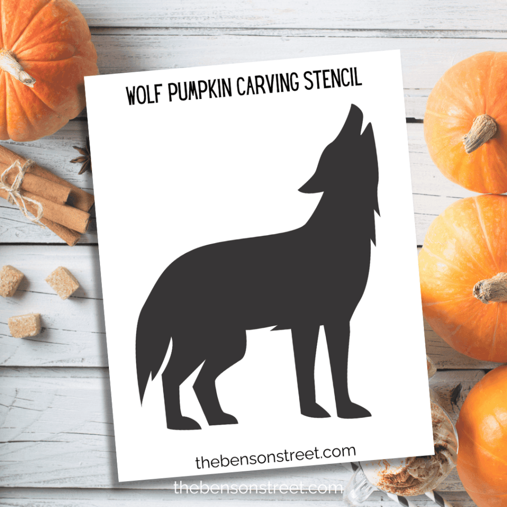 FREE Easy Printable Wolf Pumpkin Stencil for Carving - The Benson