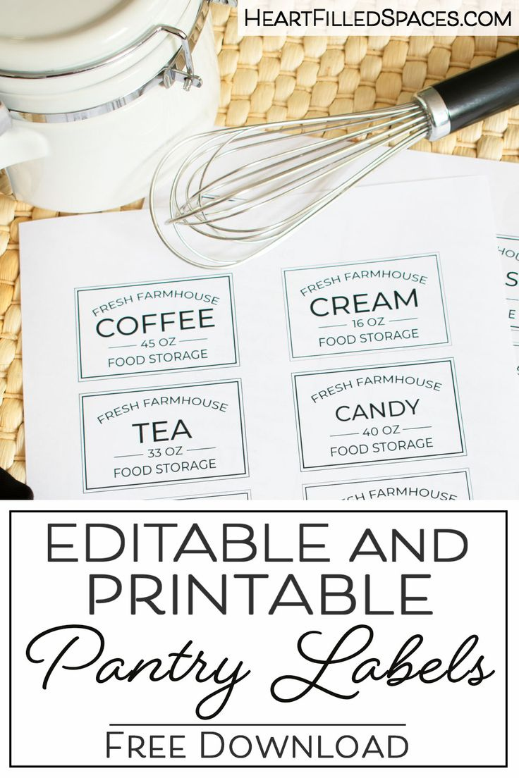 Free Editable Printable Kitchen Pantry Labels for Storage Containers