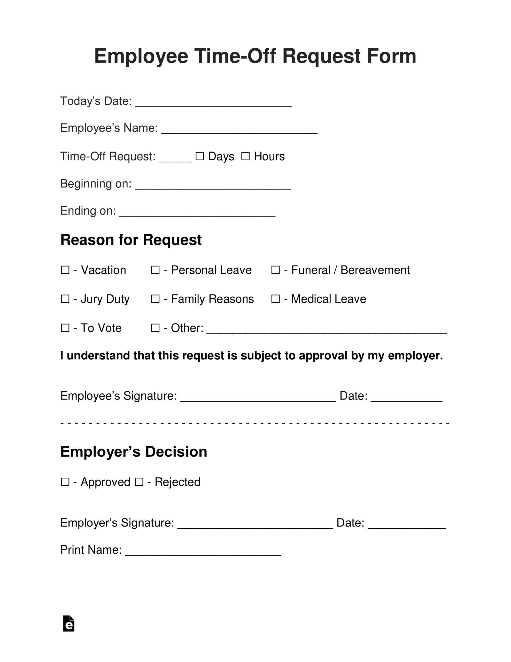 Free Employee Time Off (Vacation) Request Form - PDF  Word – eForms