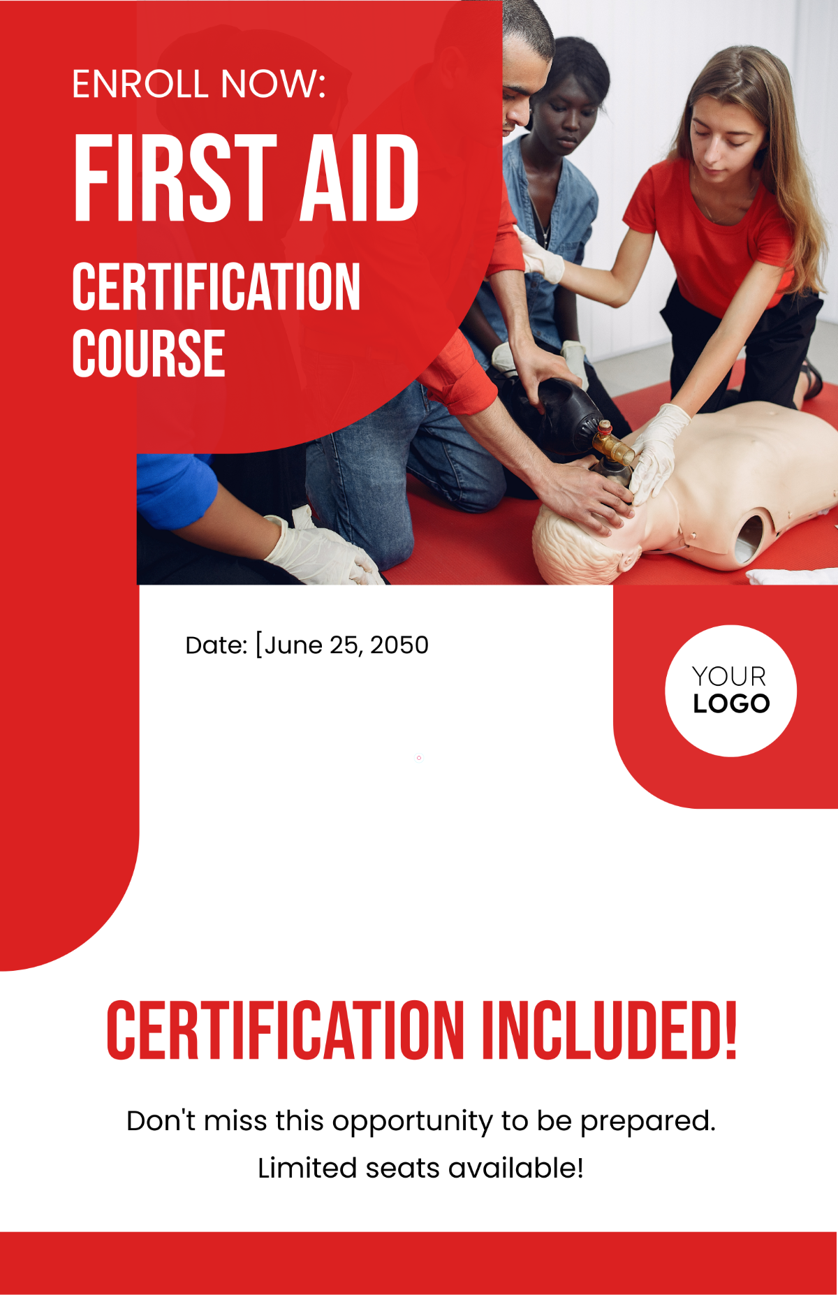 Free First Aid Certification Course Poster Template to Edit Online