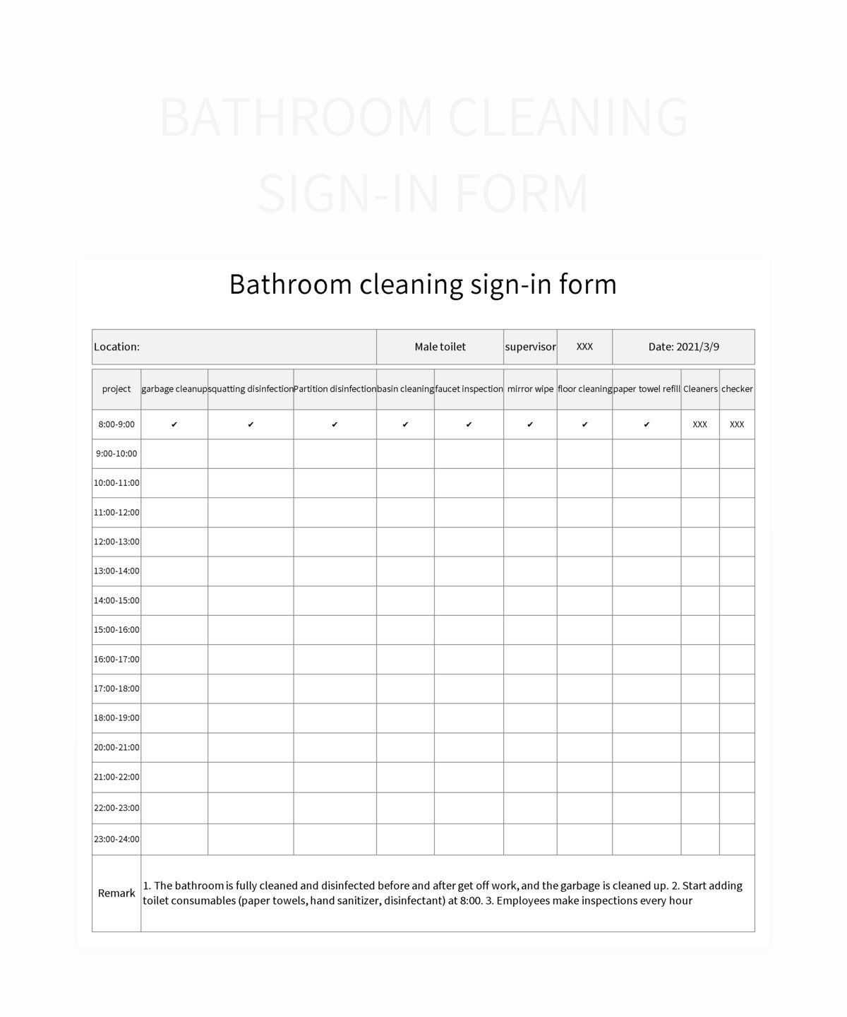Free Free Printable Restroom Cleaning Log Templates For Google