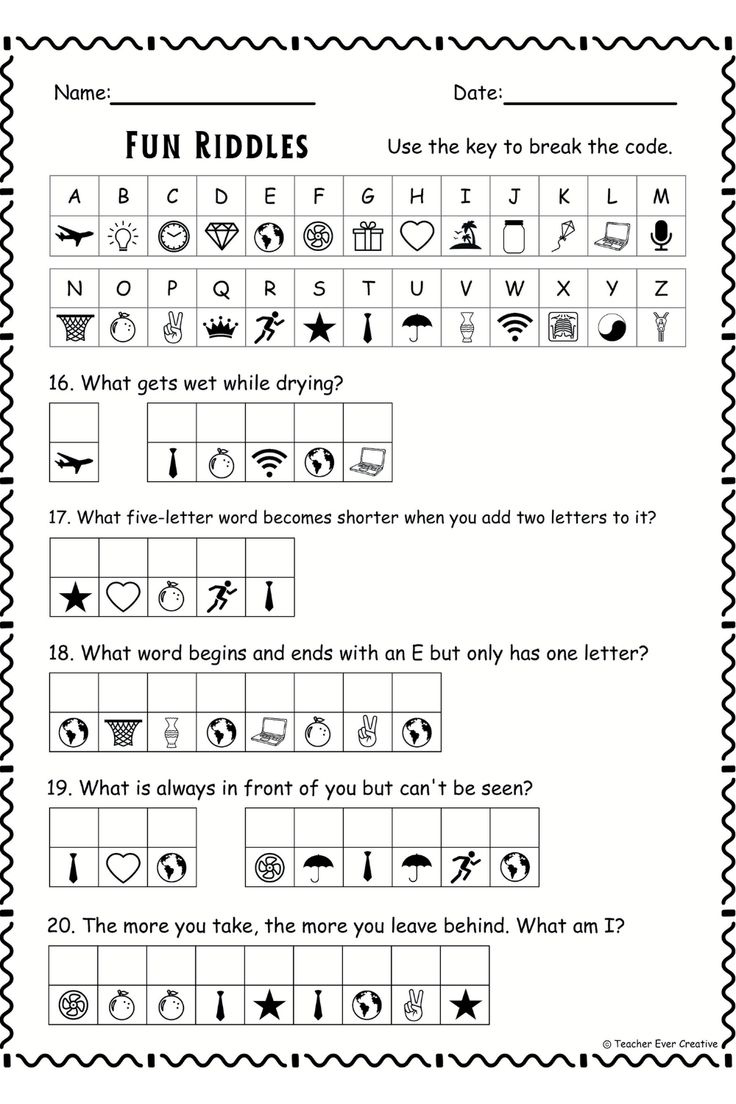 Free Fun Learning Printable: Fun Riddles Code Breaker