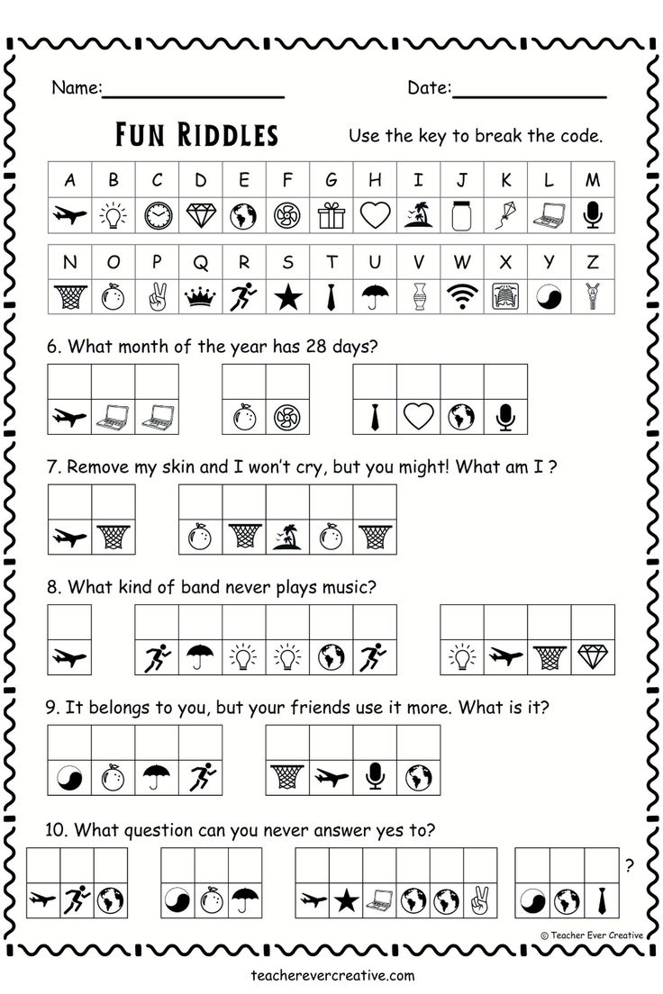 FREE Fun Riddles Cryptogram for Kids - Free Printable Worksheets