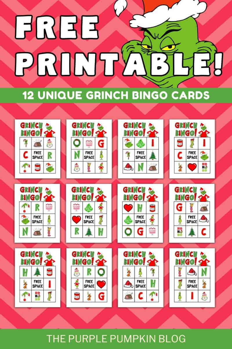Free Grinch Bingo Cards Printable for Christmas Games