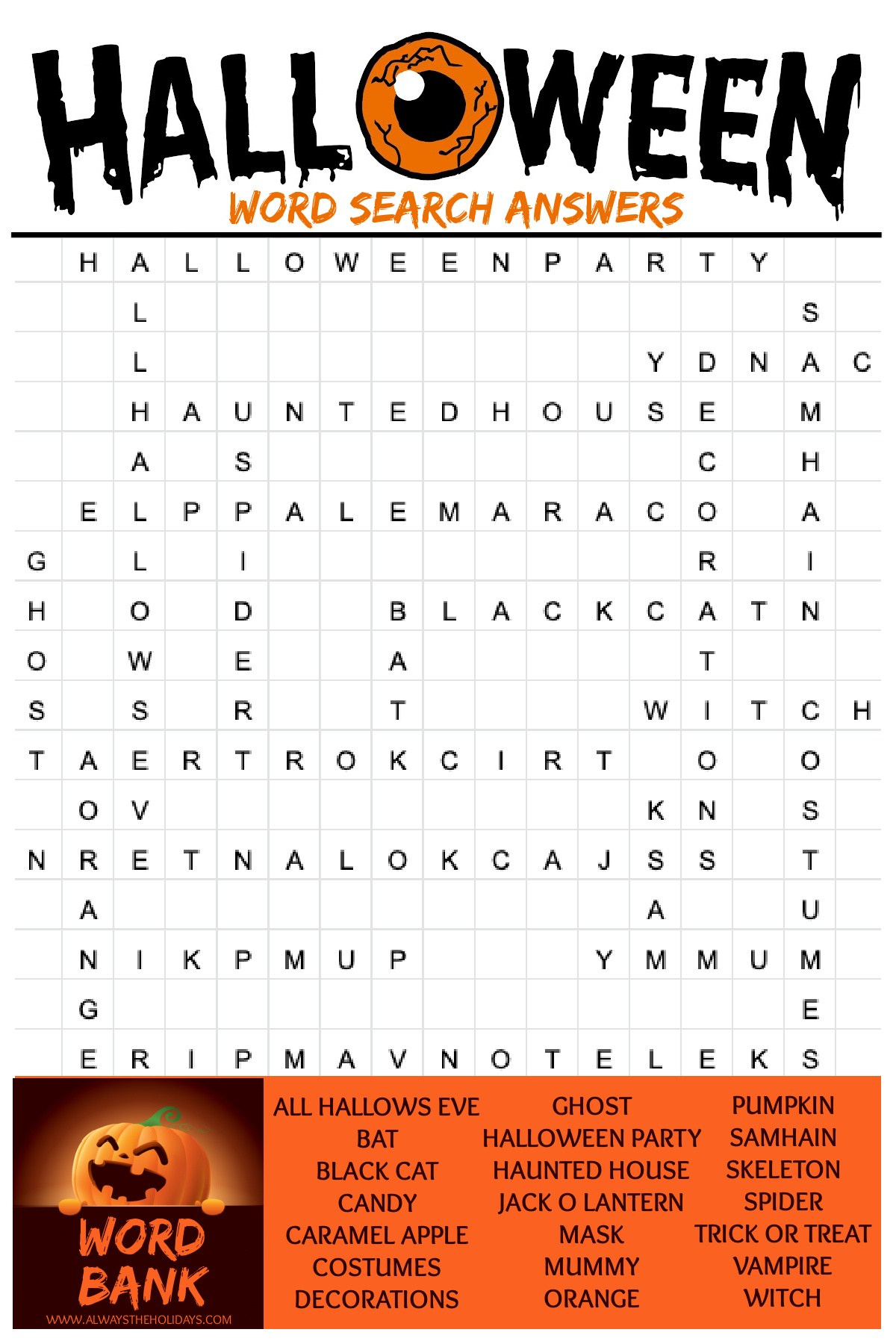 Free Halloween Word Search Printable - with Answer Key Included