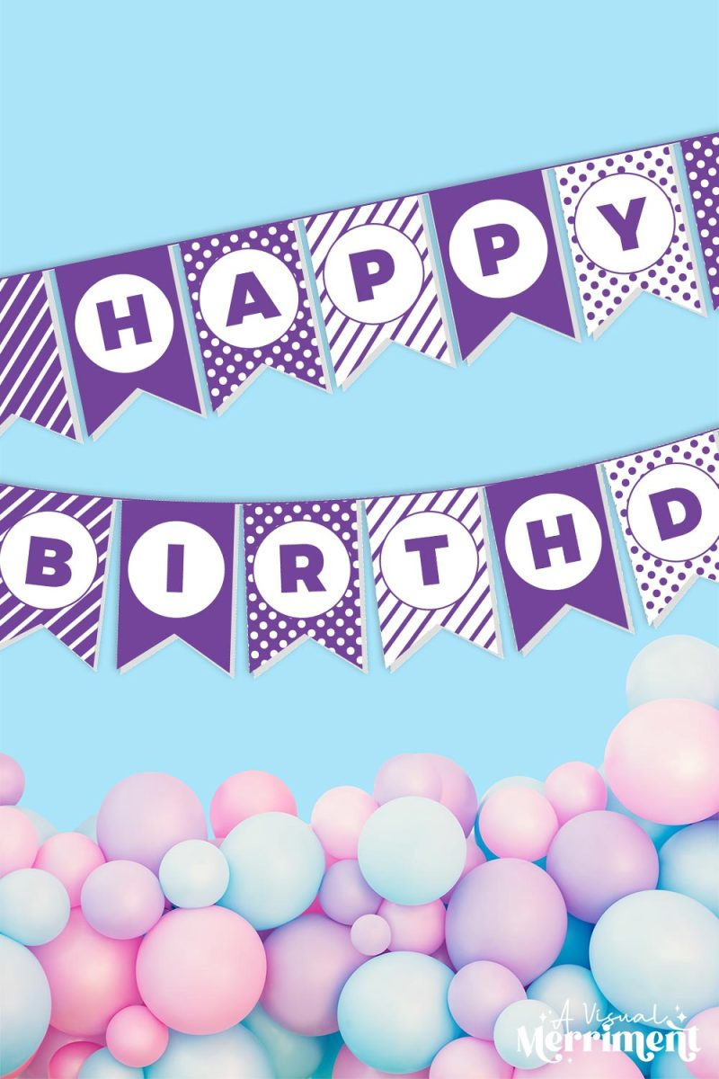 Free Happy Birthday Banner Printable Party Sign Purple  Kids