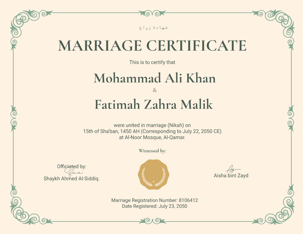 Free Islamic Marriage Certificate Template to Edit Online Free Islamic Marriage Certificate Template to Edit Online