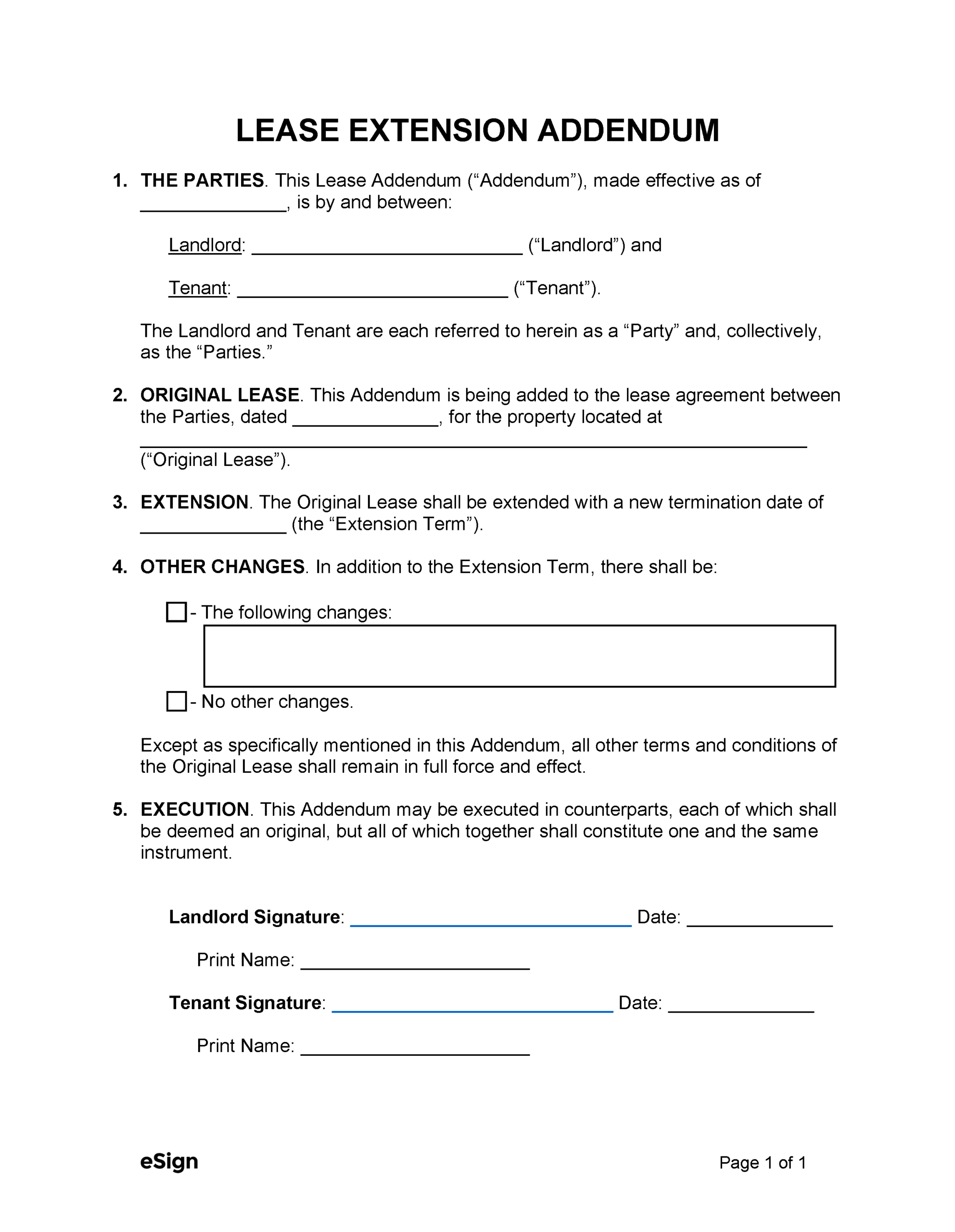 Free Lease Extension Addendum  PDF  Word