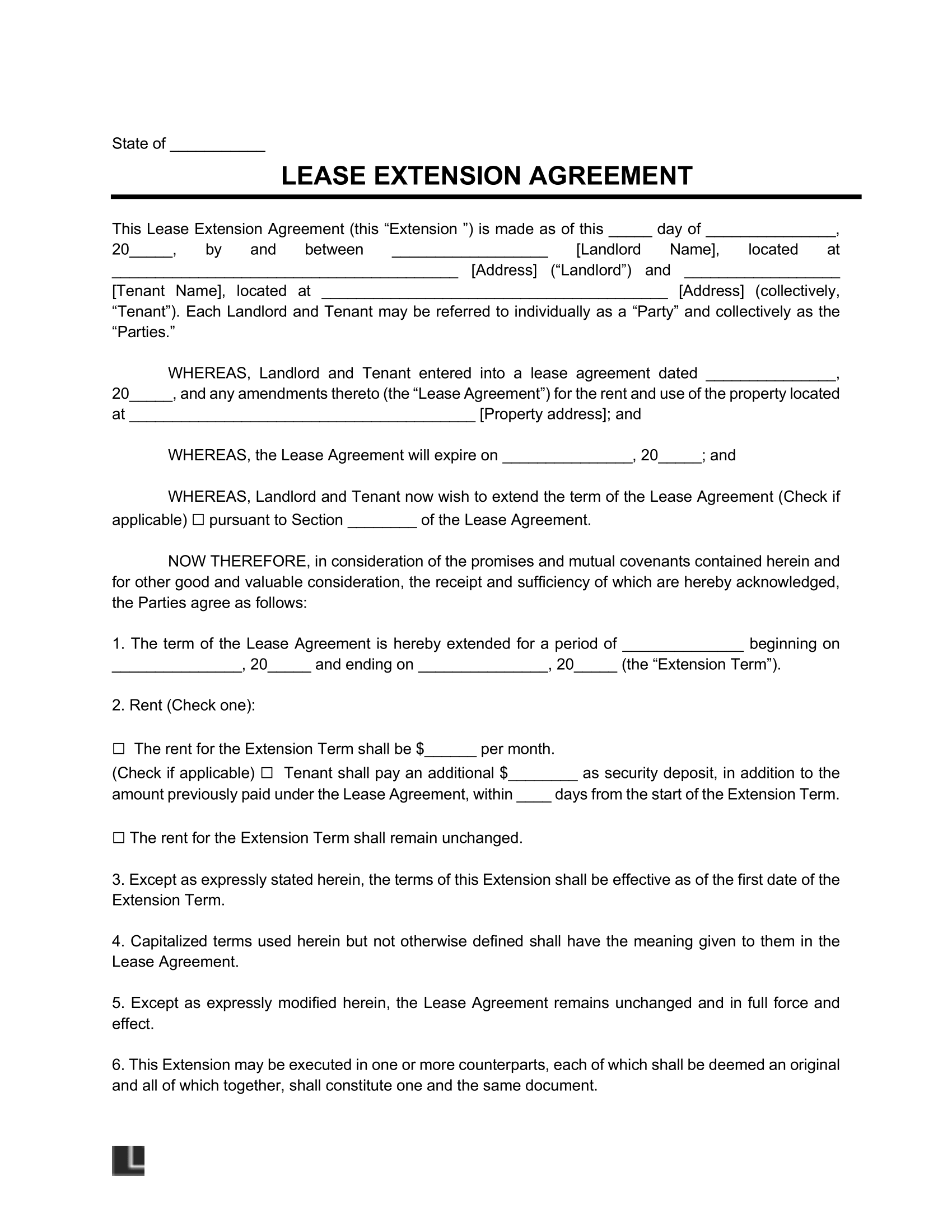 Free Lease Extension Addendum Template  PDF & Word