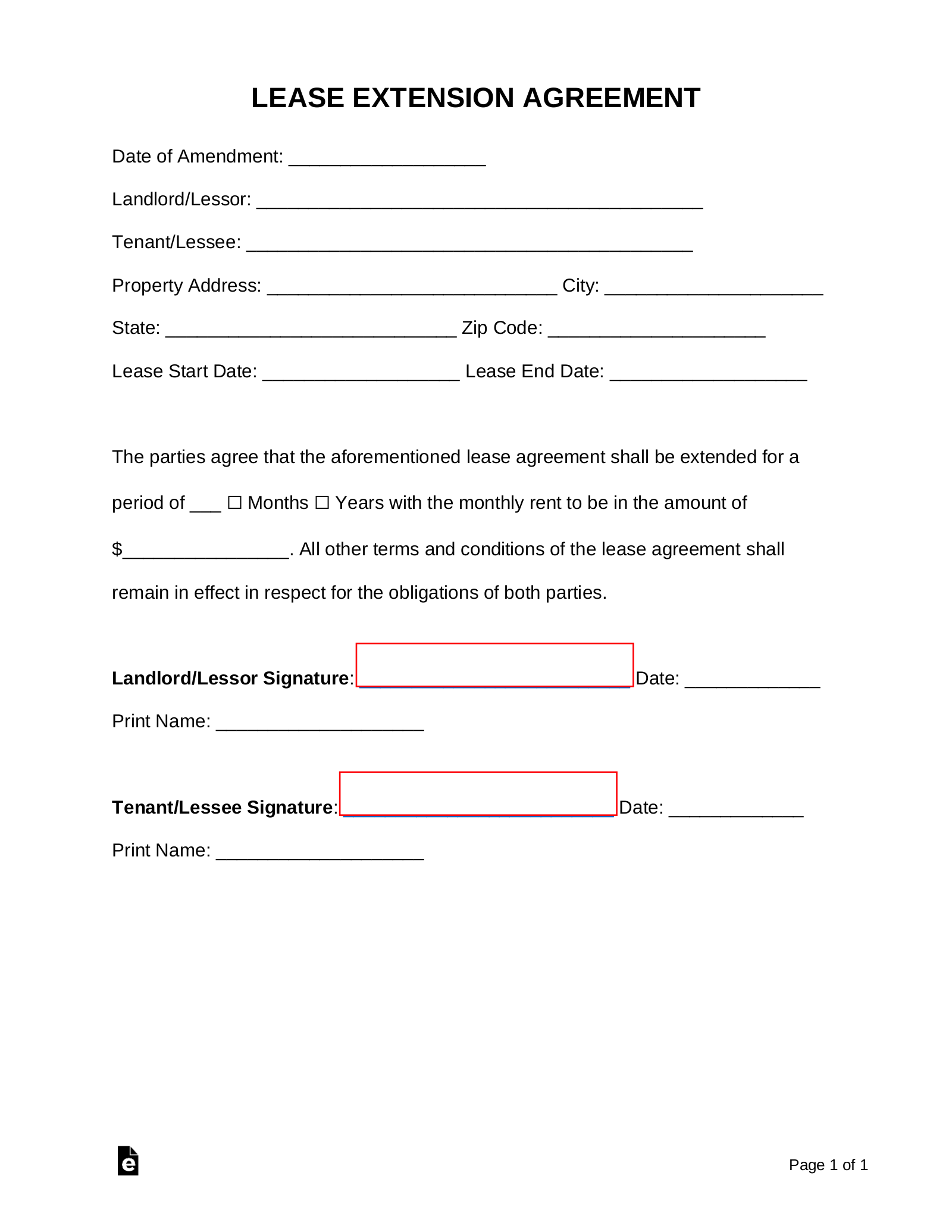 Free Lease Extension Agreement  Residential & Commercial - PDF