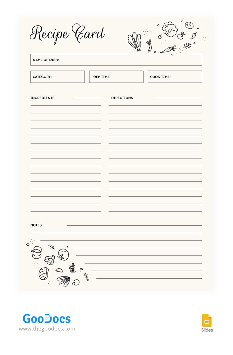 Free Minimalist Recipe Card Template in Google Slides and